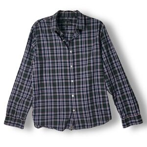 Banana Republic Mens Shirt Sz L Untucked Slim Fit Plaid Button Up Lightweight Co